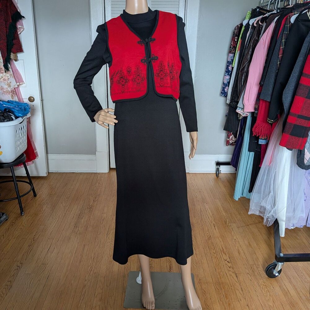 Vintage 1990s Byer California Sweater Dress Knit Vest Dark Academia Size 6